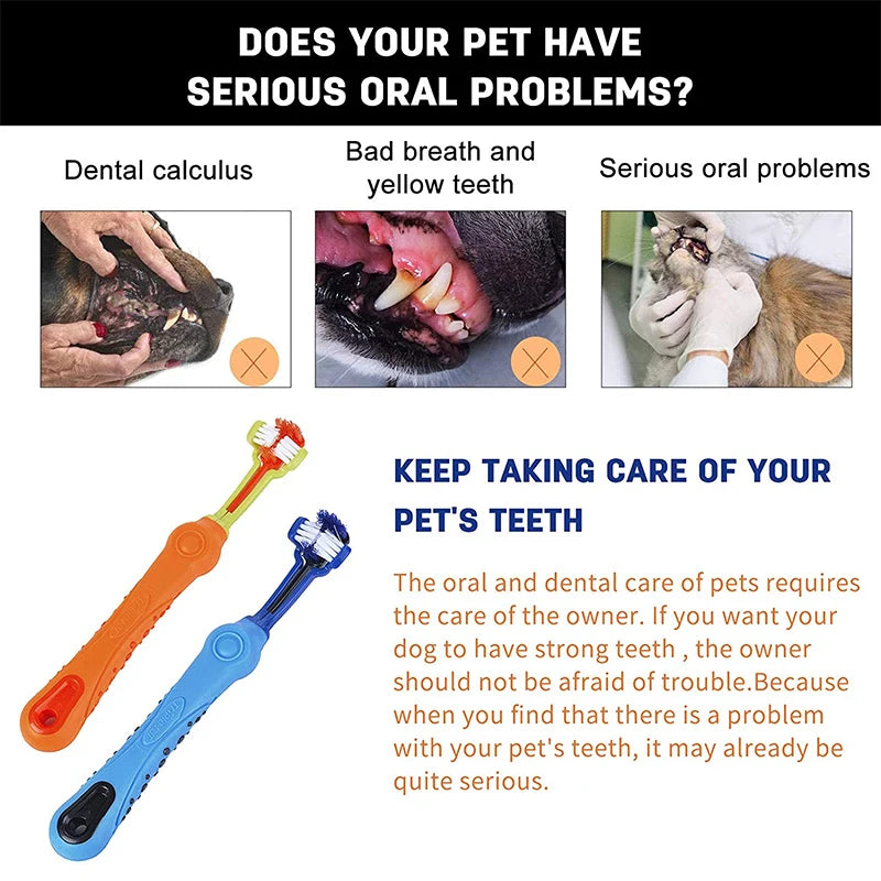 Three-Head Multi-angle Sided Pet Toothbrush