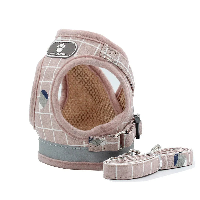 Summer Fashion Plaid Mesh Cat Harnesses