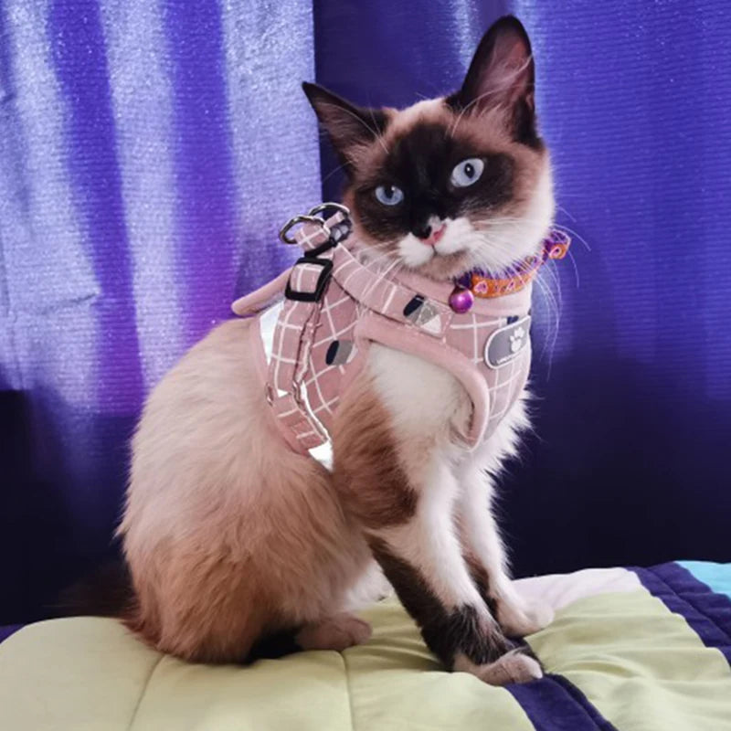 Summer Fashion Plaid Mesh Cat Harnesses