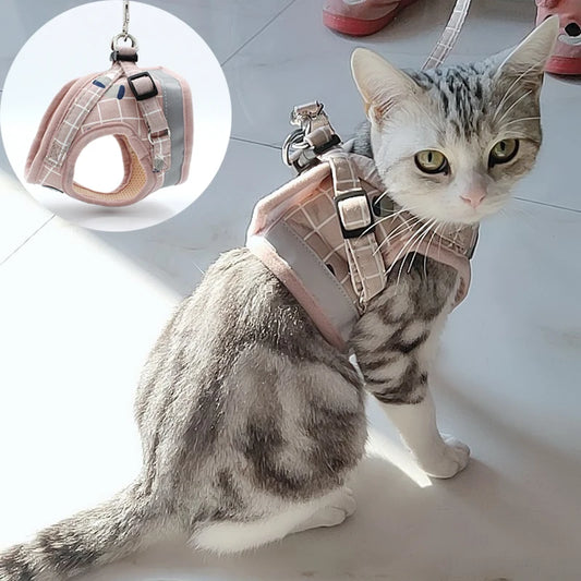 Summer Fashion Plaid Mesh Cat Harnesses