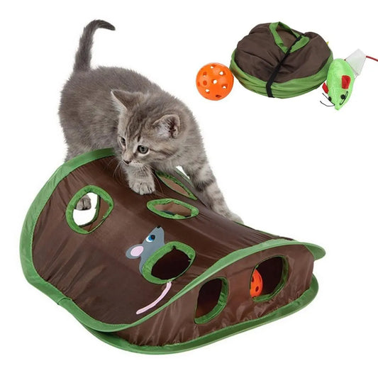 Cute Cat Interactive Hide Seek Game 9 Holes Tunnel Mouse Hunt