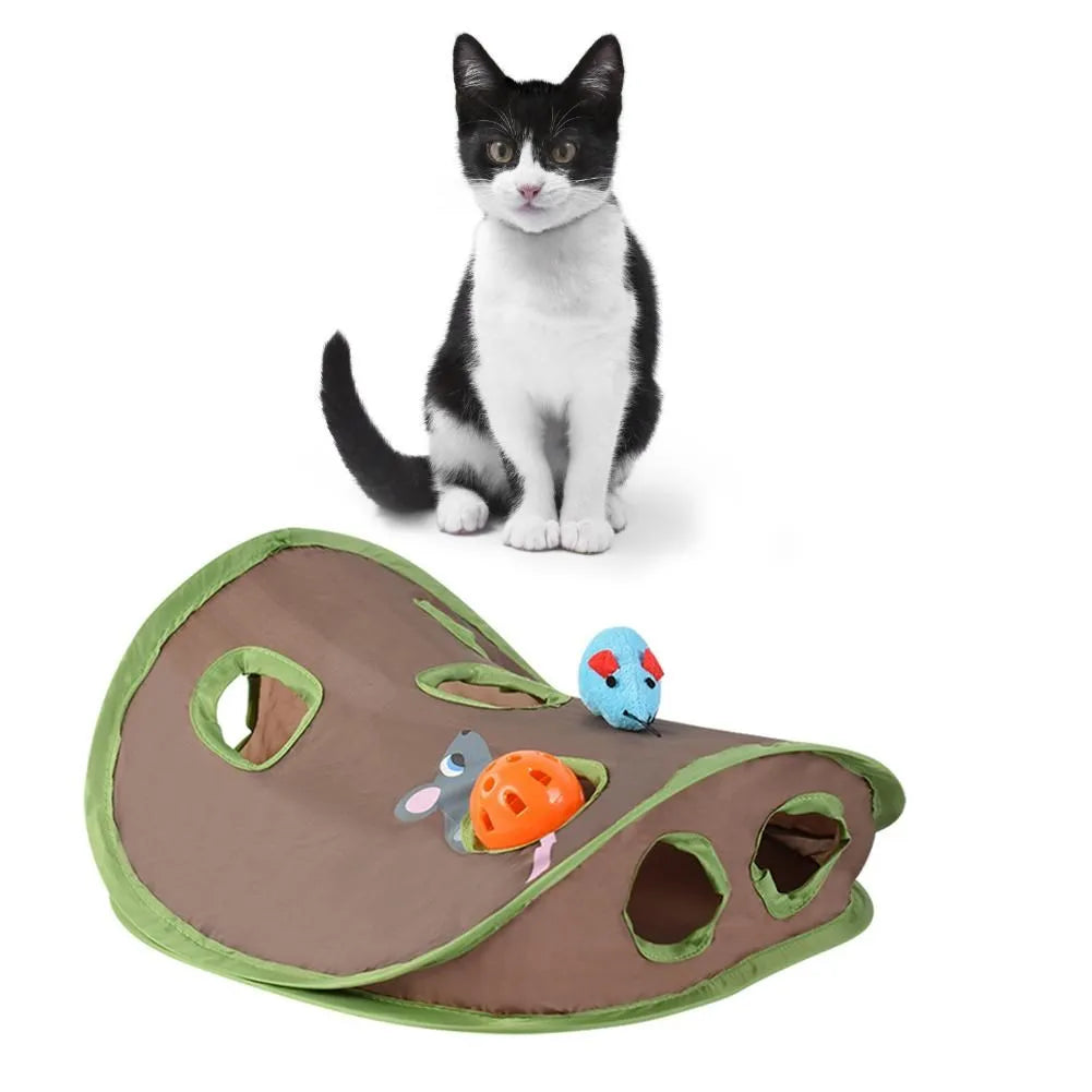 Cute Cat Interactive Hide Seek Game 9 Holes Tunnel Mouse Hunt